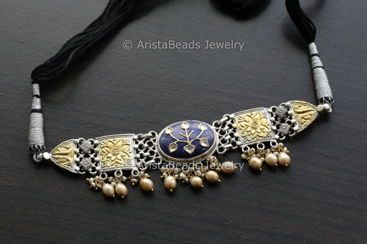 Two Tone Jadau Kundan Lapis Lazuli Necklace