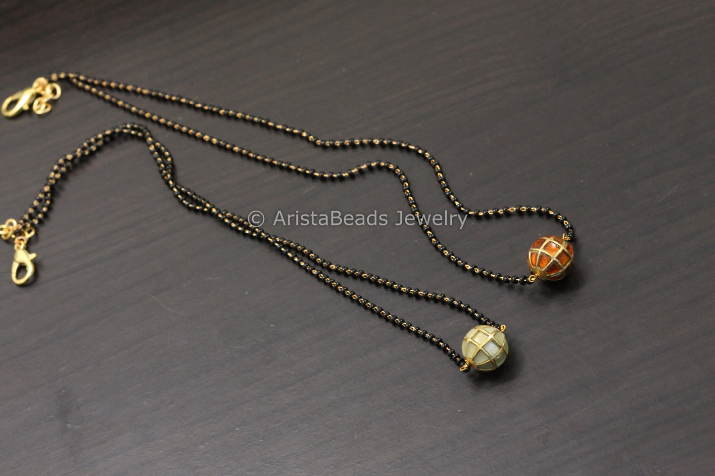 Jadau Black Bead Necklace - Gold/ Orange