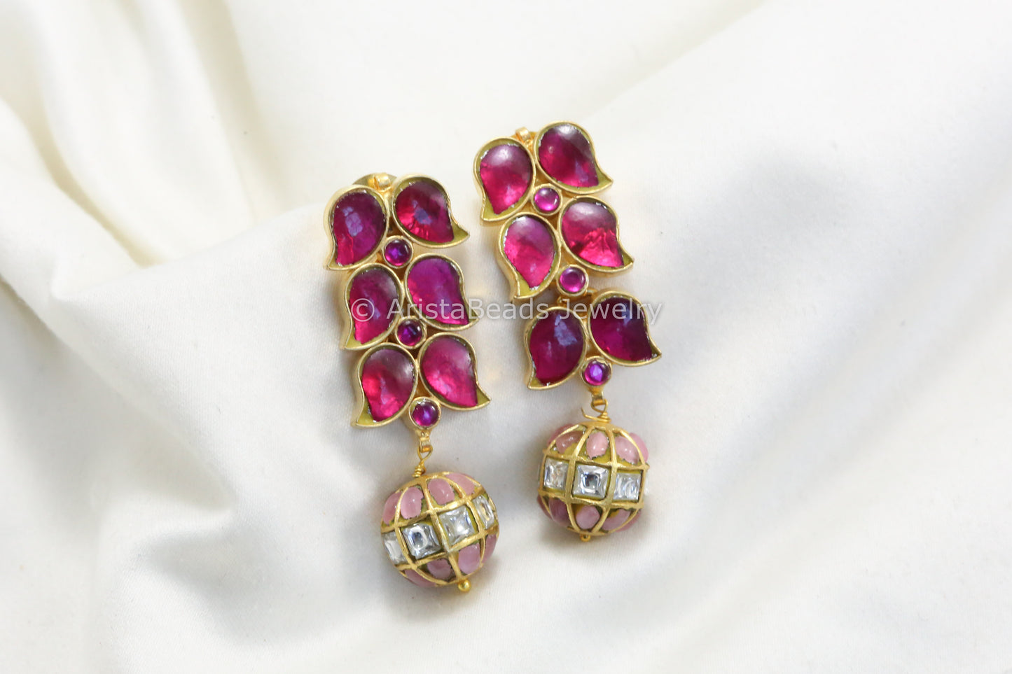Jadau Kundan Earrings -Ruby Pink & Clear