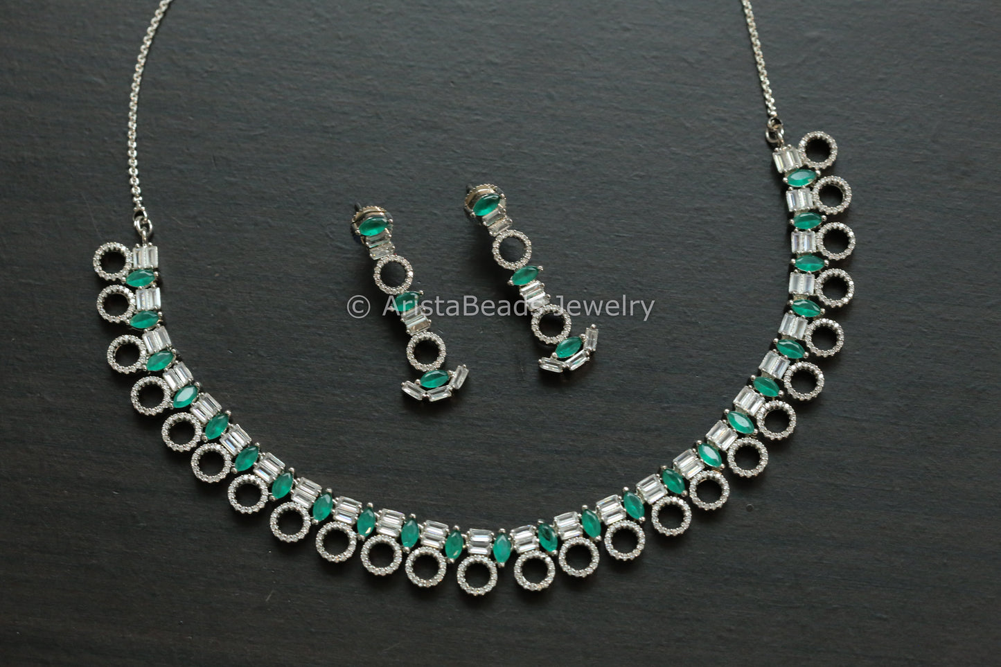 Dainty Fine CZ Necklace Set - Emerald