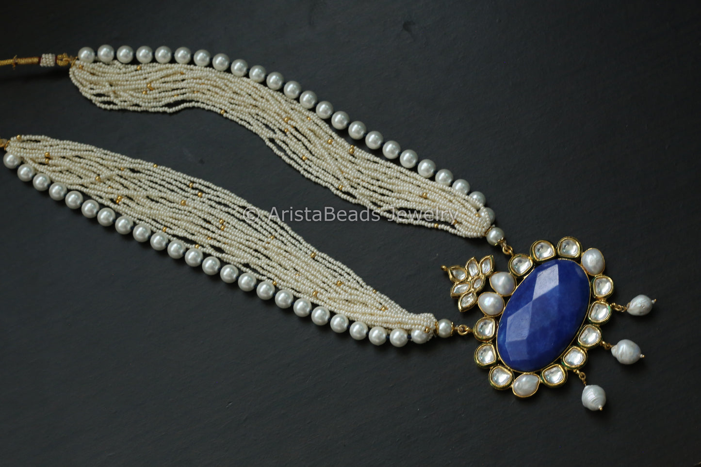 Kundan Baroque Pearls & Semiprecious Stone Necklace Set - Blue