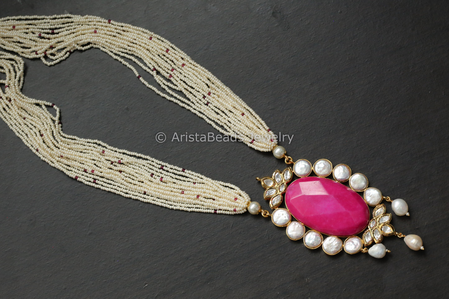 Kundan Baroque Pearls & Semiprecious Stone Necklace Set - Pink