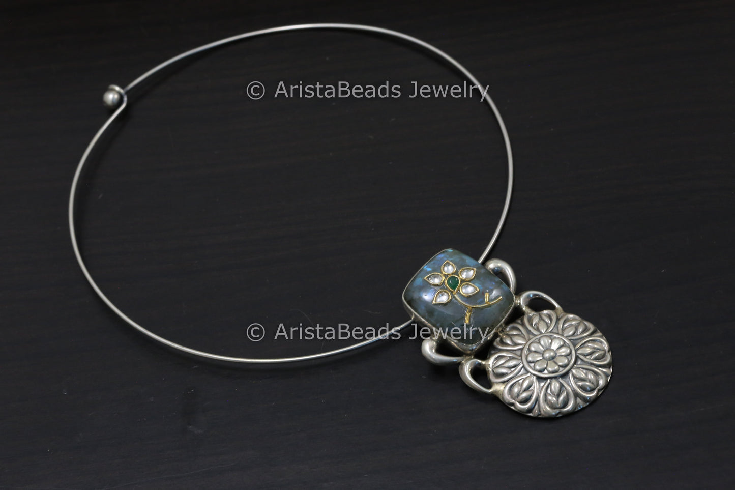 925 Silver Jadau Work Hasli Necklace - Labradorite