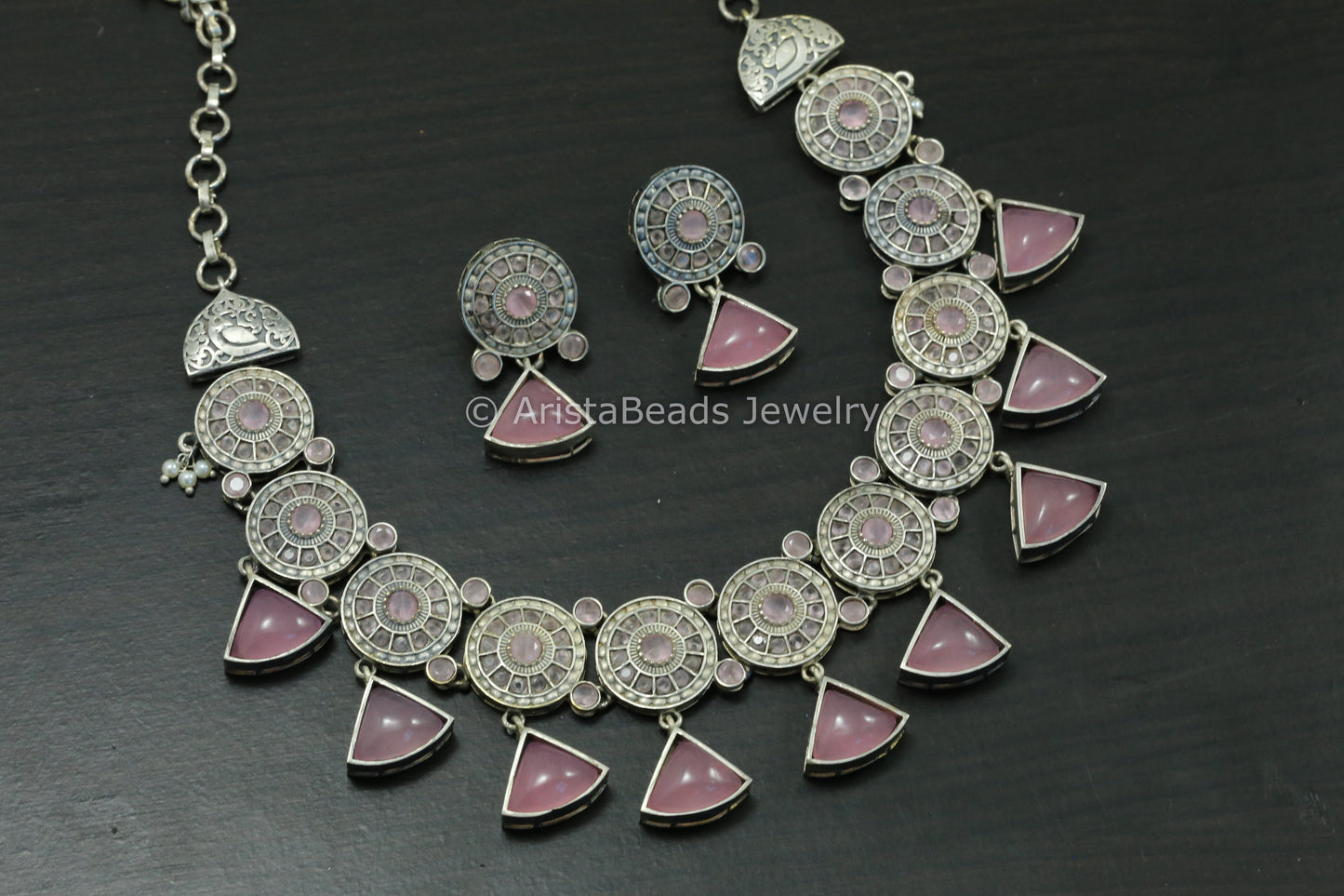 Pink CZ & Monalisa Necklace Set