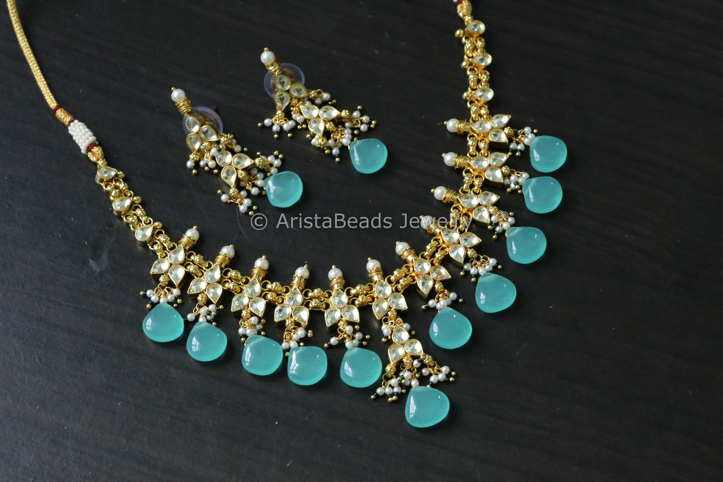 Aqua Pachi Kundan Gold Necklace Set