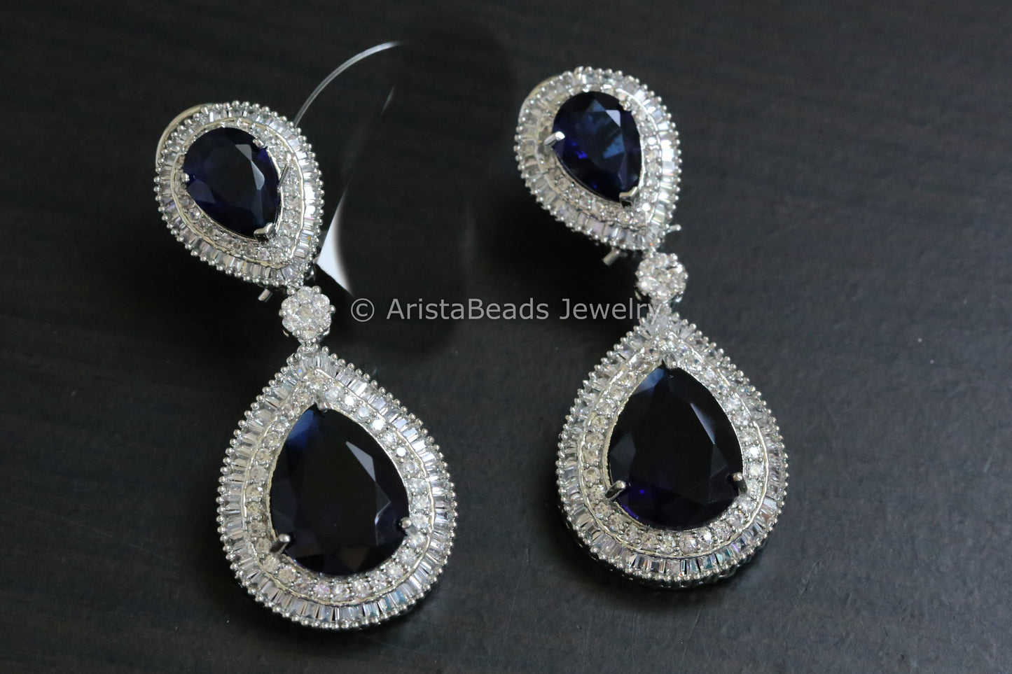 Premium Contemporary Sapphire Blue CZ Earrings