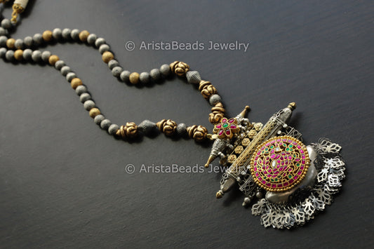 925 Silver Jadau Kundan Beaded Necklace