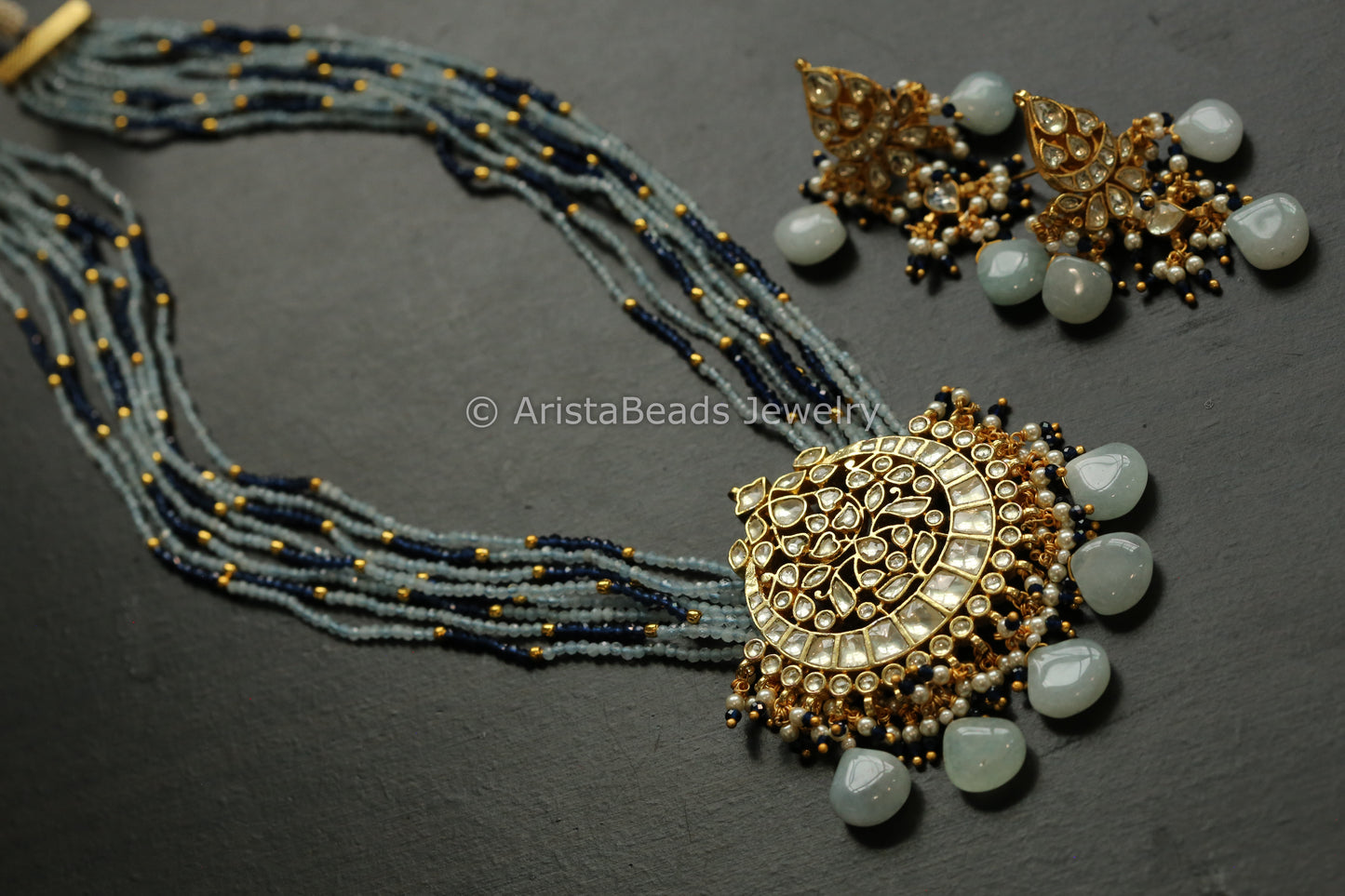 Blue & Aqua Pachi Kundan Necklace Set