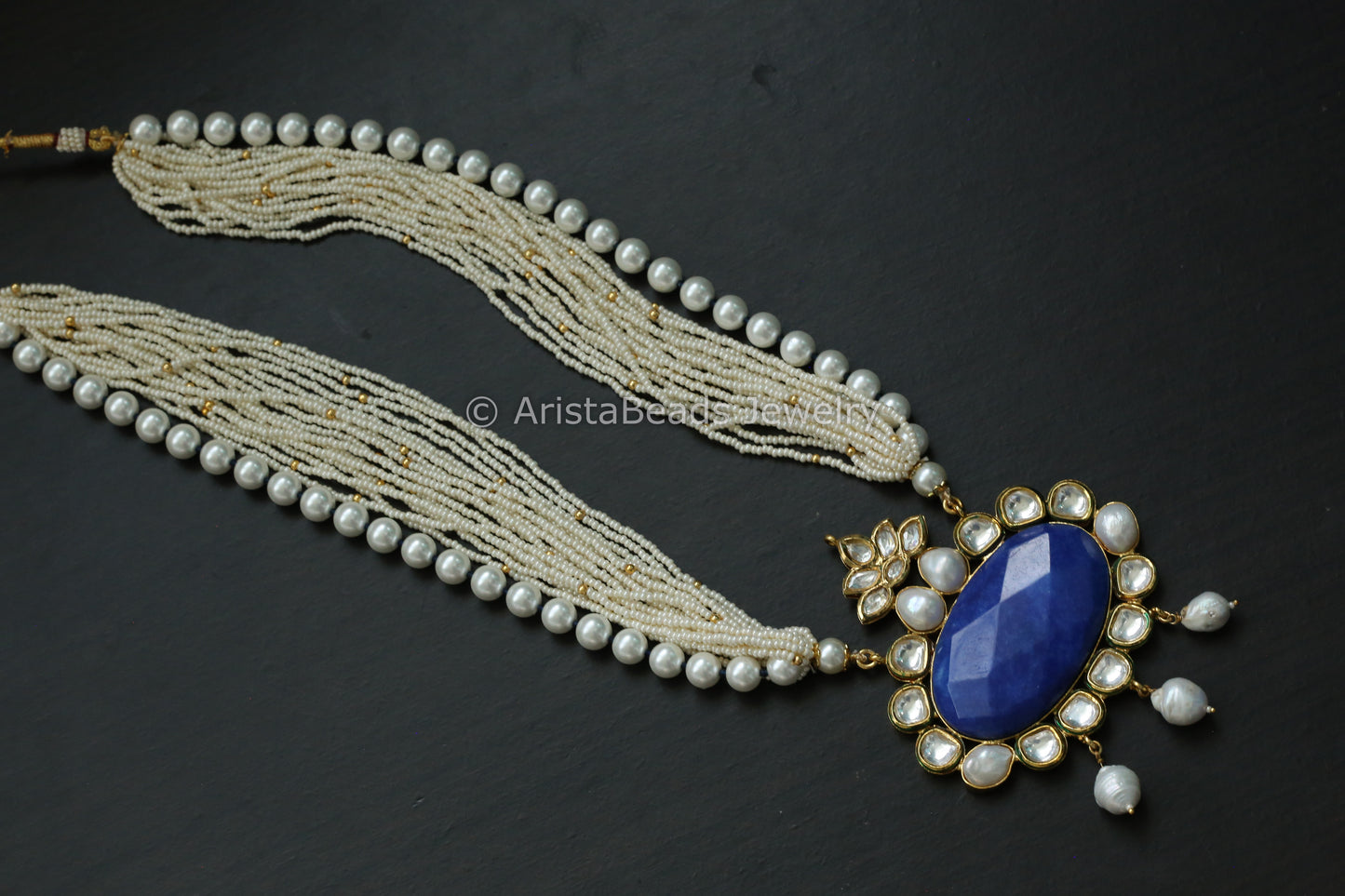 Kundan Baroque Pearls & Semiprecious Stone Necklace Set - Blue