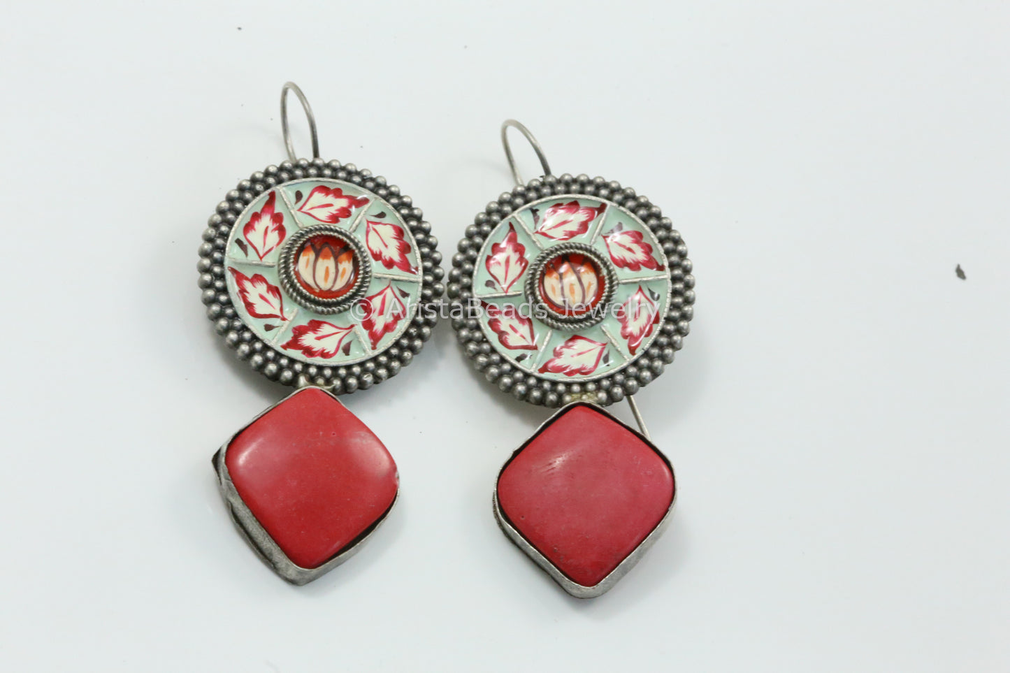 Handmade Meenakari Hook Earring - Red