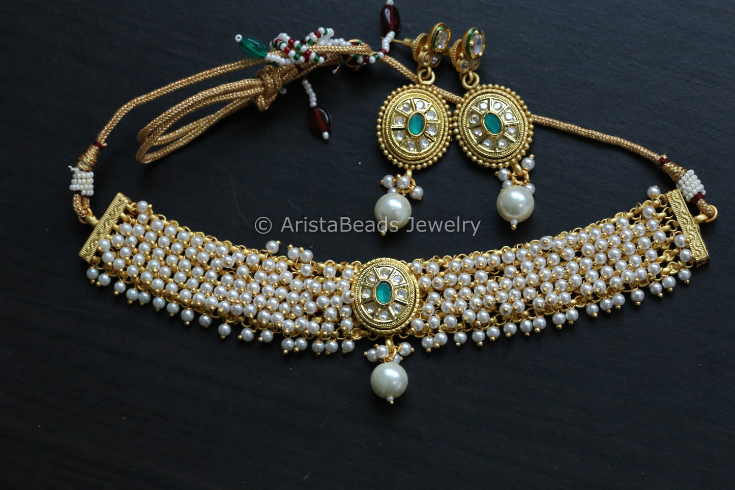 Gajra Style Pearl Necklace - Green