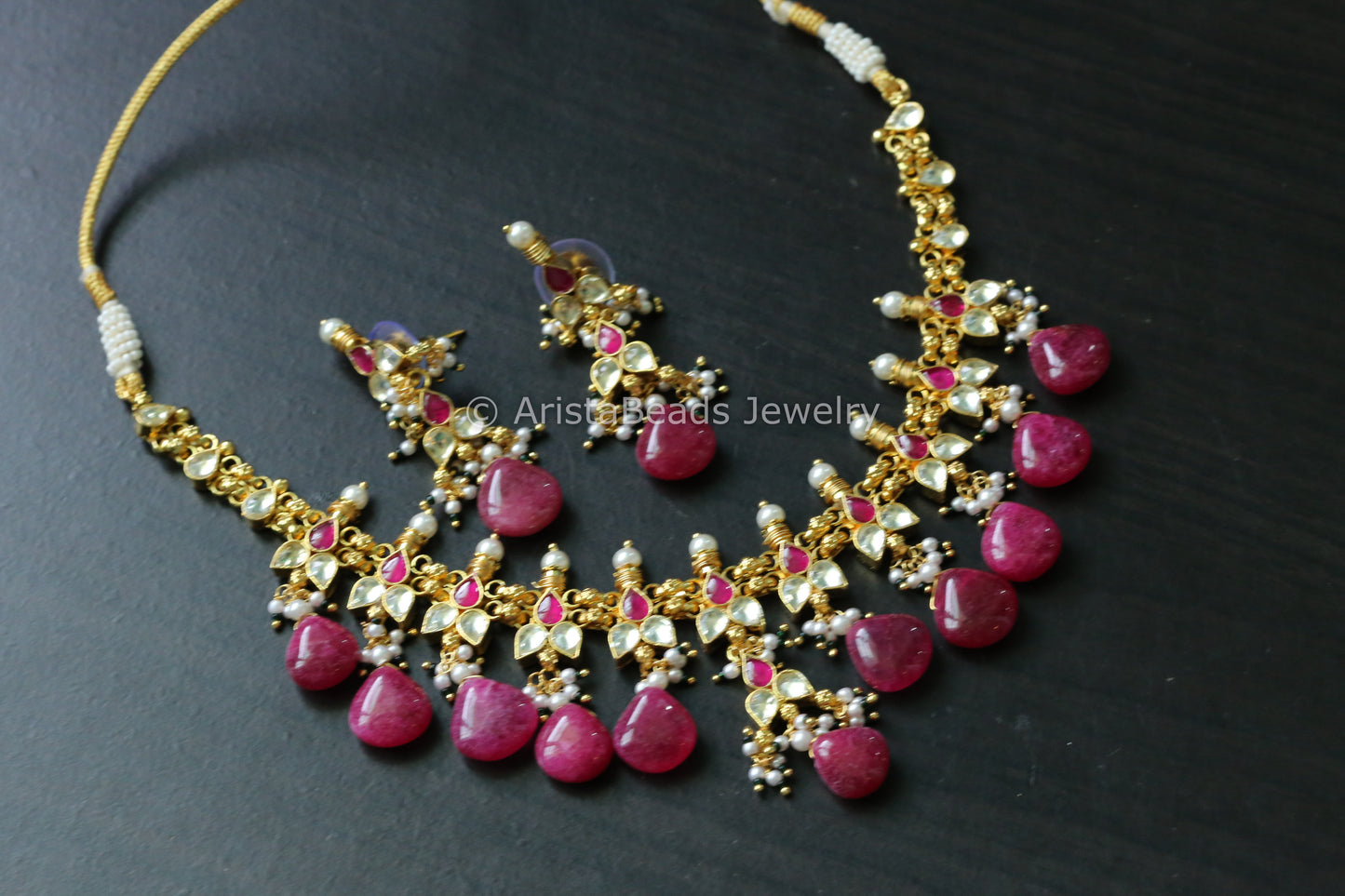 Ruby Pachi Kundan Gold Necklace Set