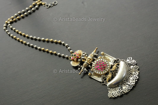 925 Sterling Silver Jadau Kundan Chain Necklace