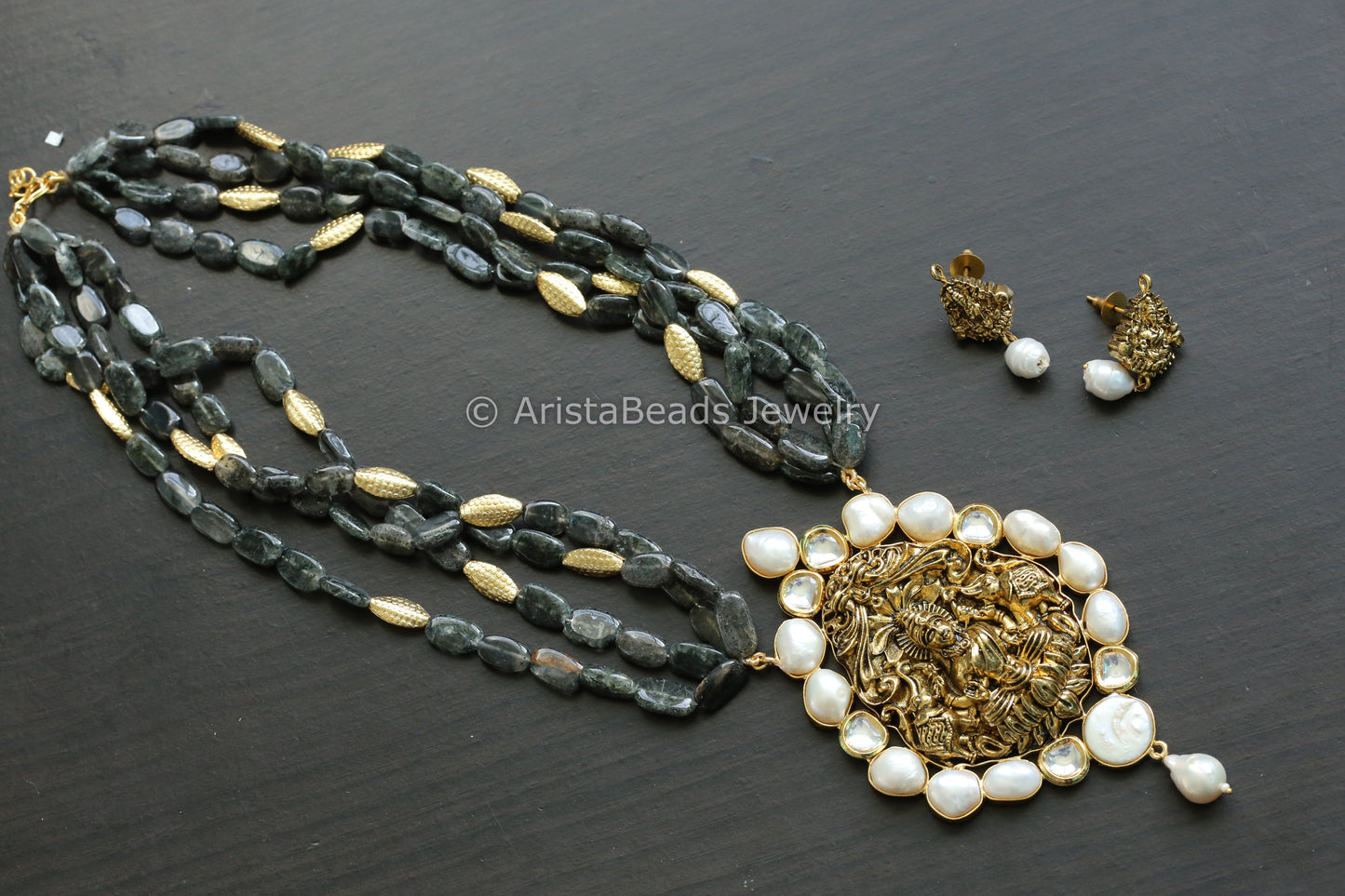 Kundan Baroque Pearls & Semiprecious Stone Lakshmi Necklace Set