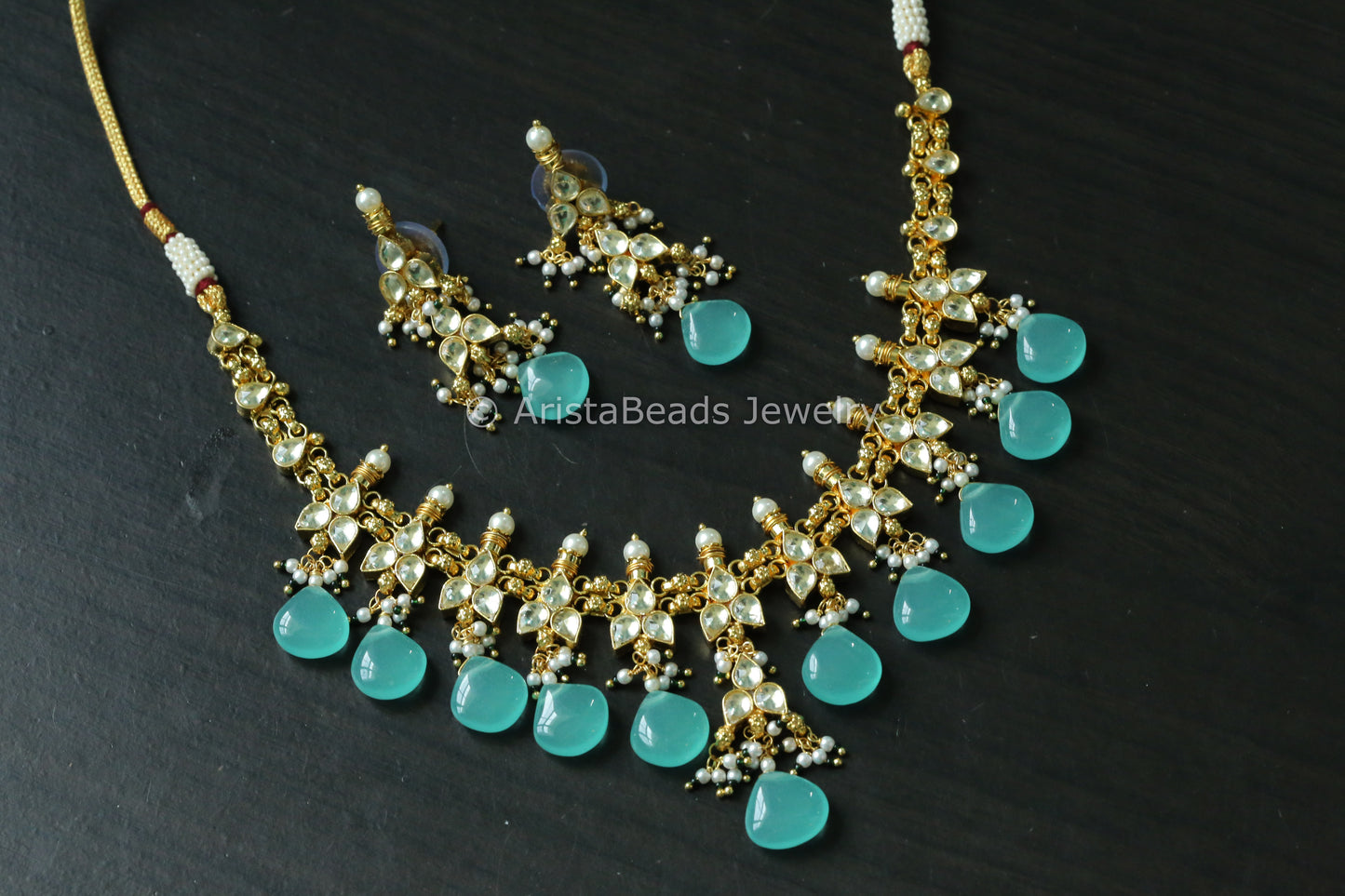 Aqua Pachi Kundan Gold Necklace Set