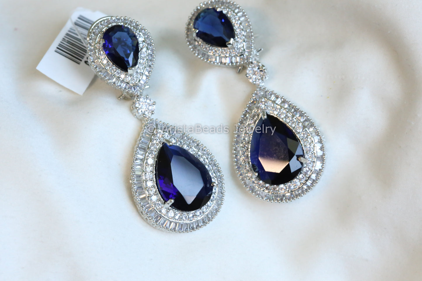Premium Contemporary Sapphire Blue CZ Earrings