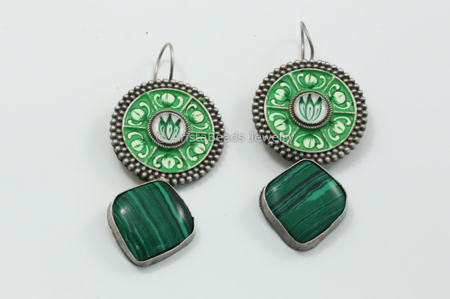 Handmade Meenakari Hook Earring- Green