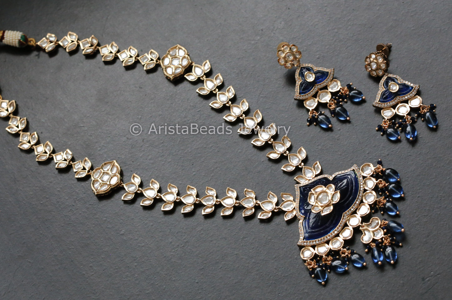 Next To Real Kundan Necklace Set - Blue Carved Stone