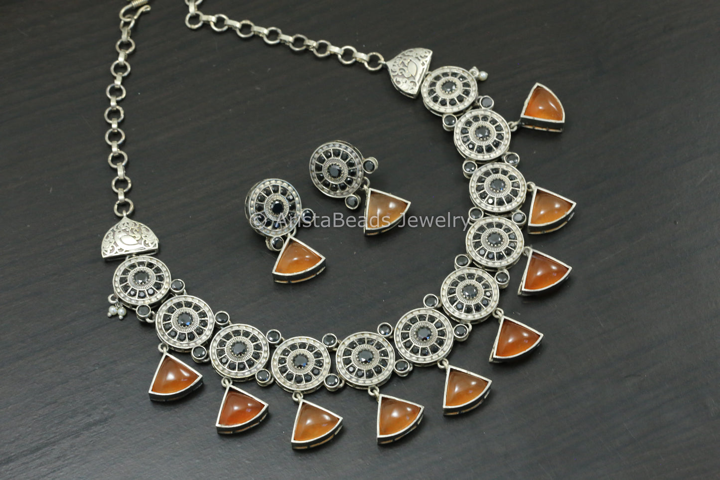 Orange Black CZ & Monalisa Necklace Set