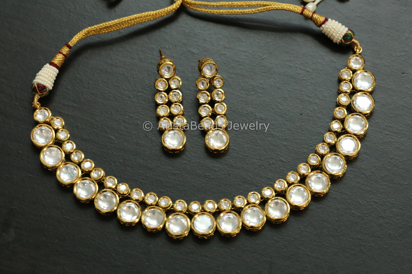 Premium Bikaneri Kundan Necklace Set - Round Kundan