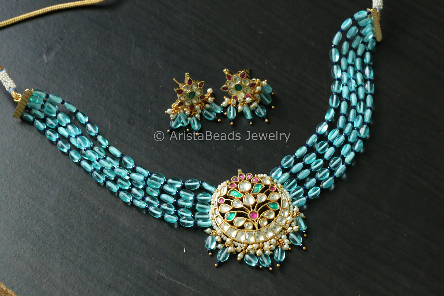 One Of A Kind Aqua Kundan Necklace Set