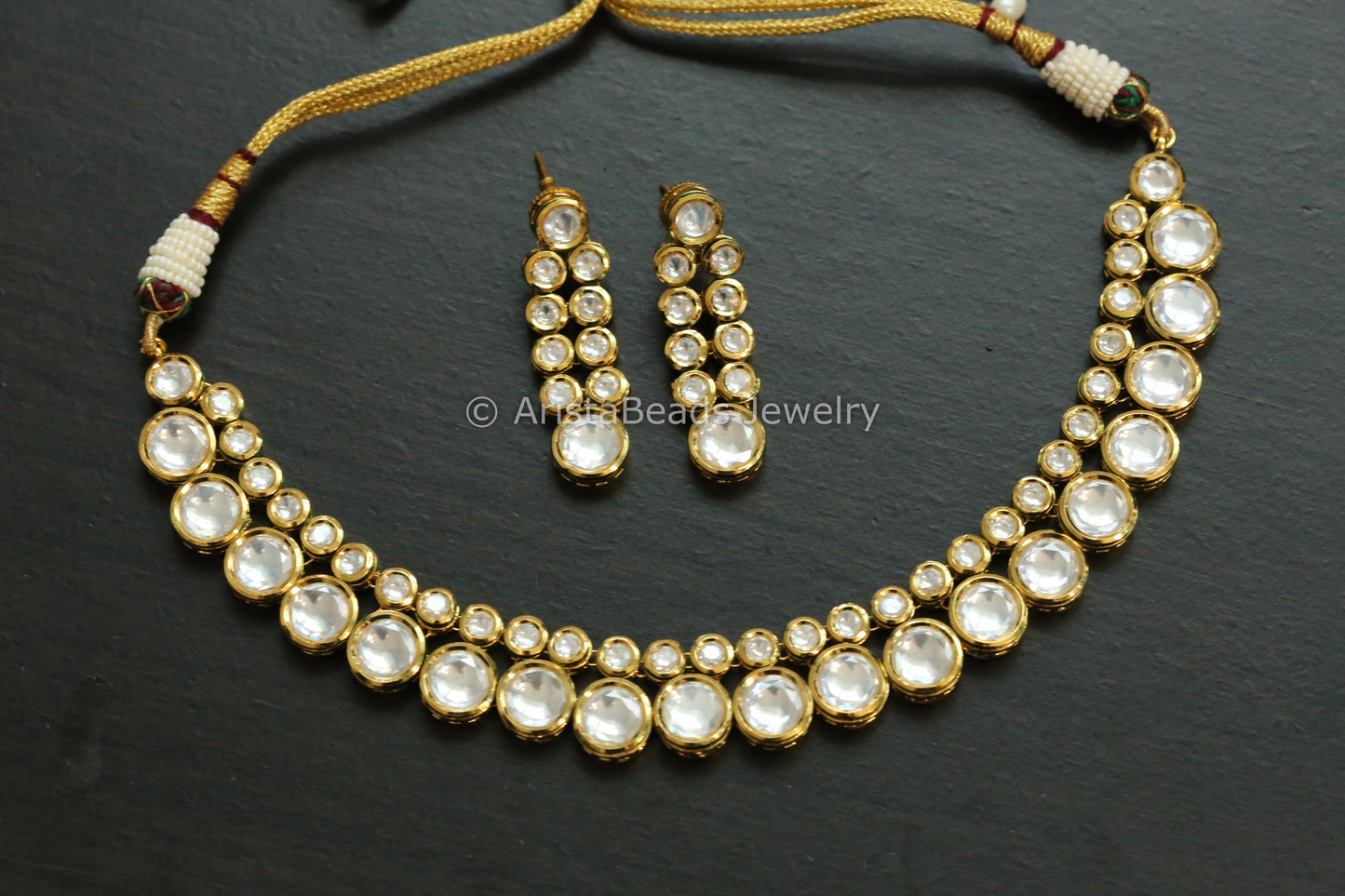 Premium Bikaneri Kundan Necklace Set - Round Kundan
