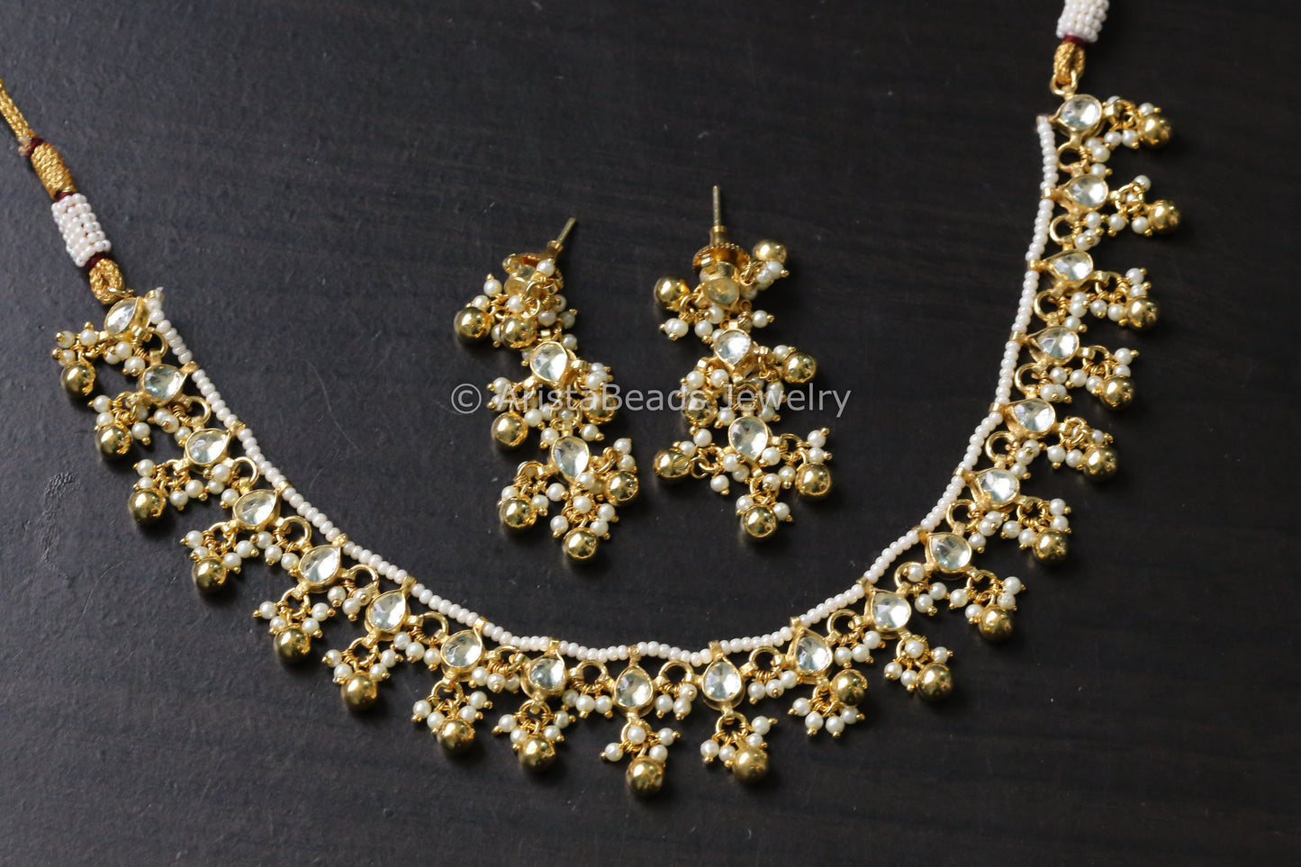 Dainty Pachi Kundan Necklace Set - Clear
