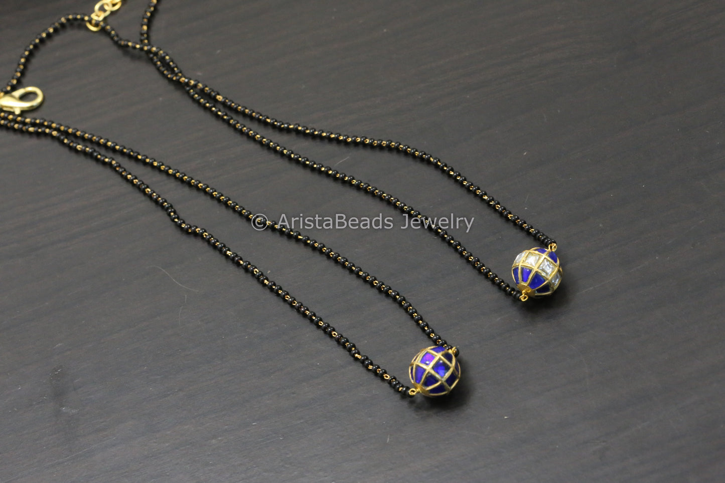 Jadau Black Bead Necklace - Blue