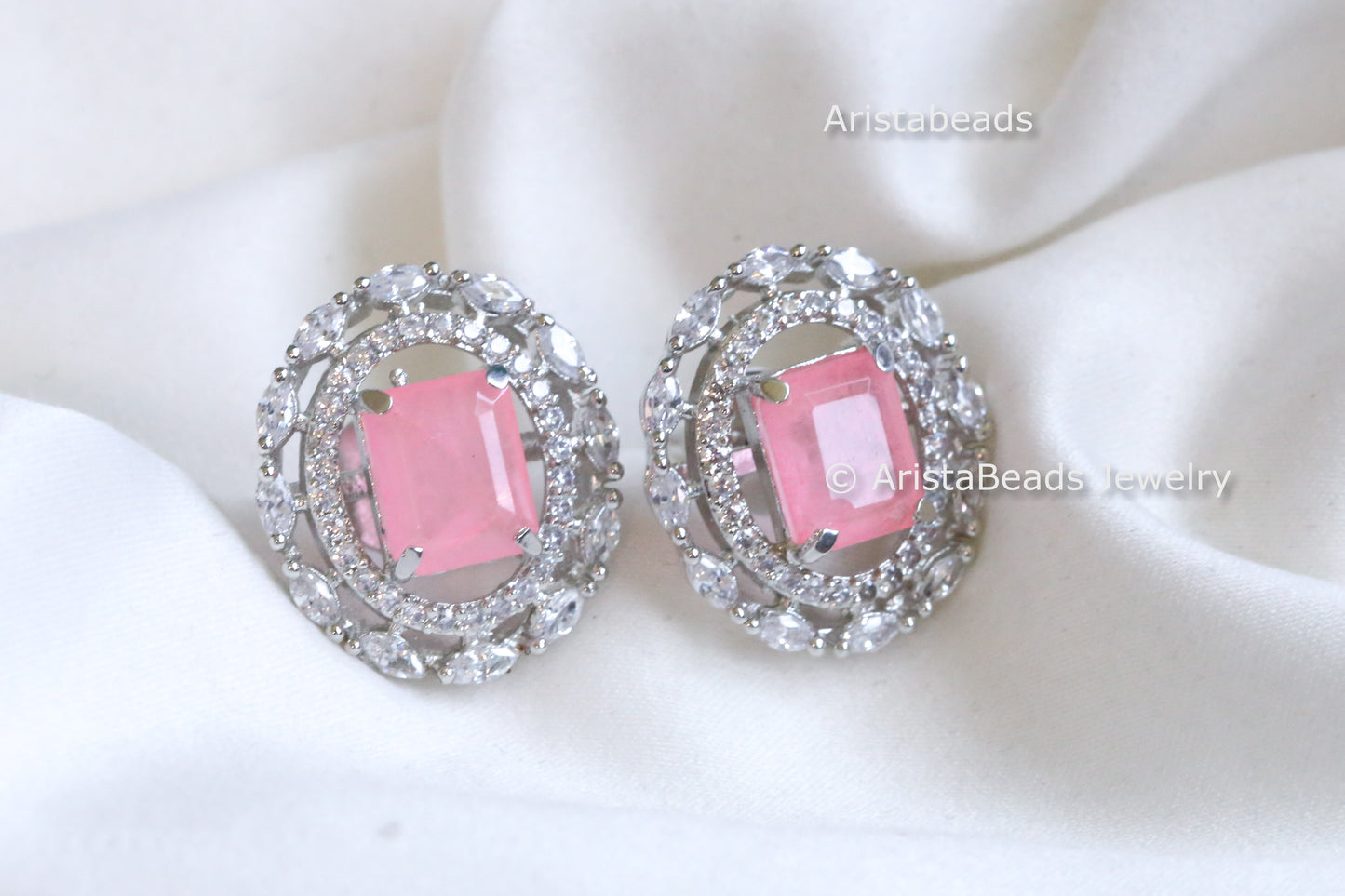 Premium Quality CZ Studs - Pink Doublet Stone