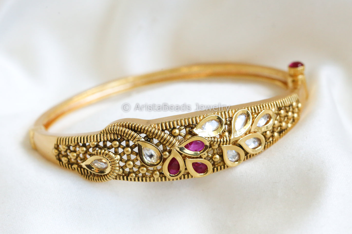 Dainty Antique Gold Bracelet - Ruby