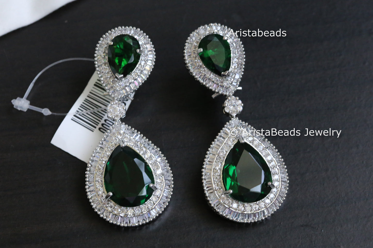 Premium Contemporary Green CZ Earrings
