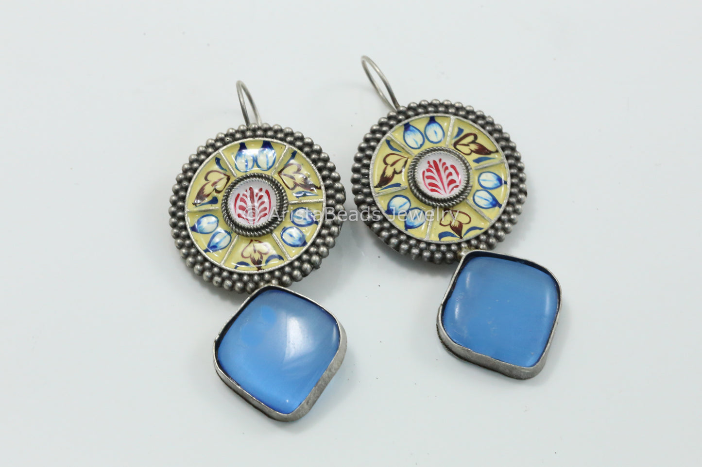 Handmade Meenakari Hook Earring - Blue
