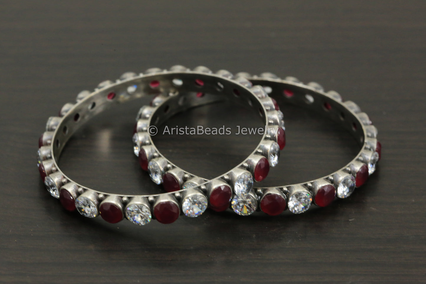 Silver Oxidized Red Clear CZ Bangle Pair (2.8)