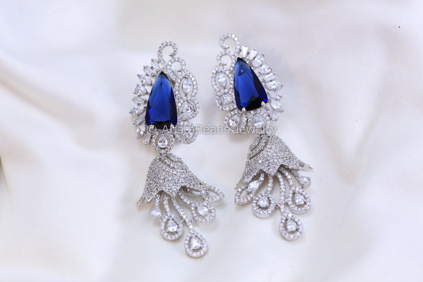 Contemporary Silver Finish Blue Earrings