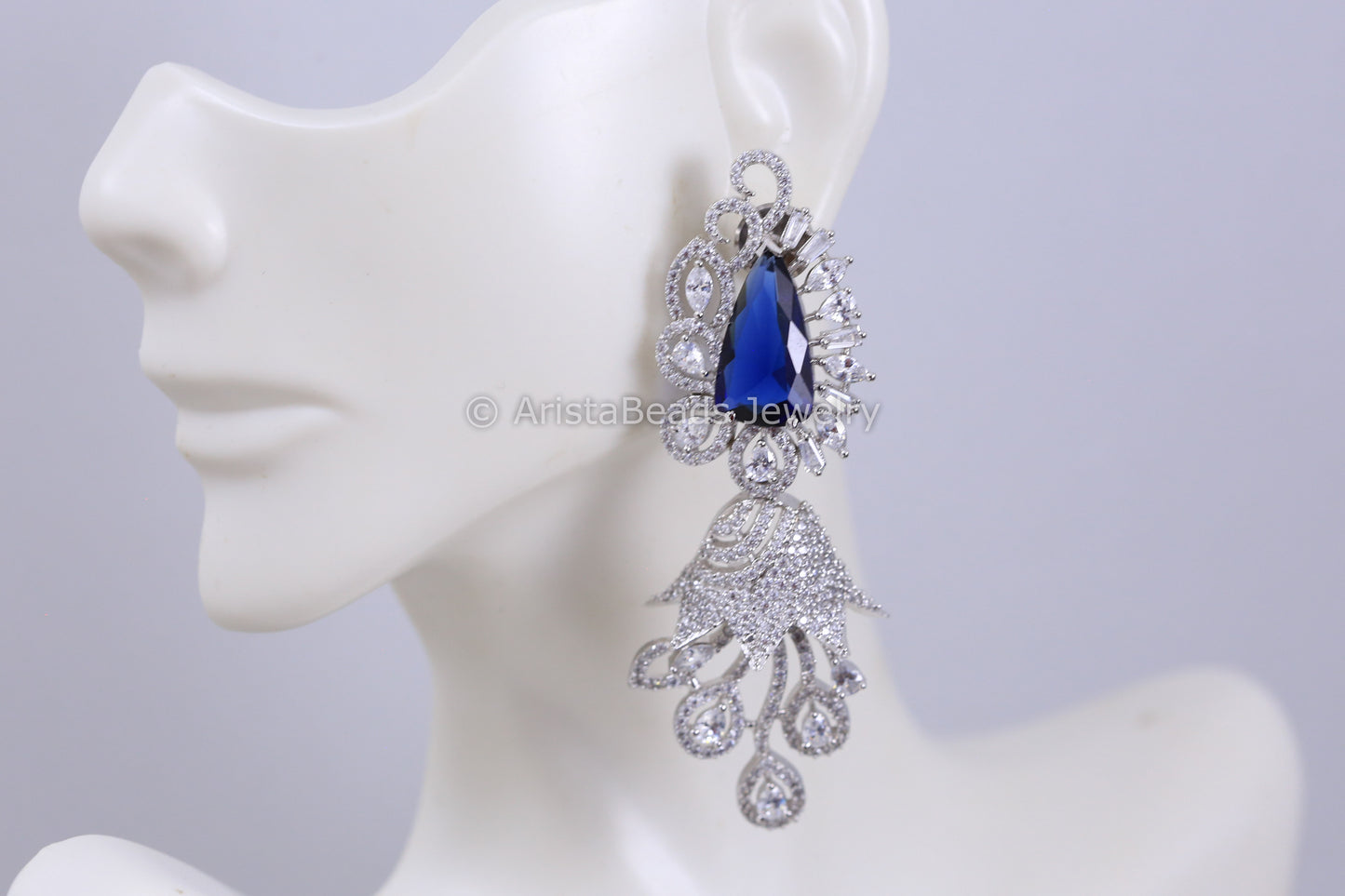 Contemporary Silver Finish Blue Earrings