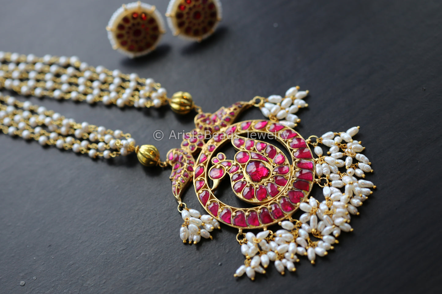 Handmade Ruby Peacock Kundan Necklace Set