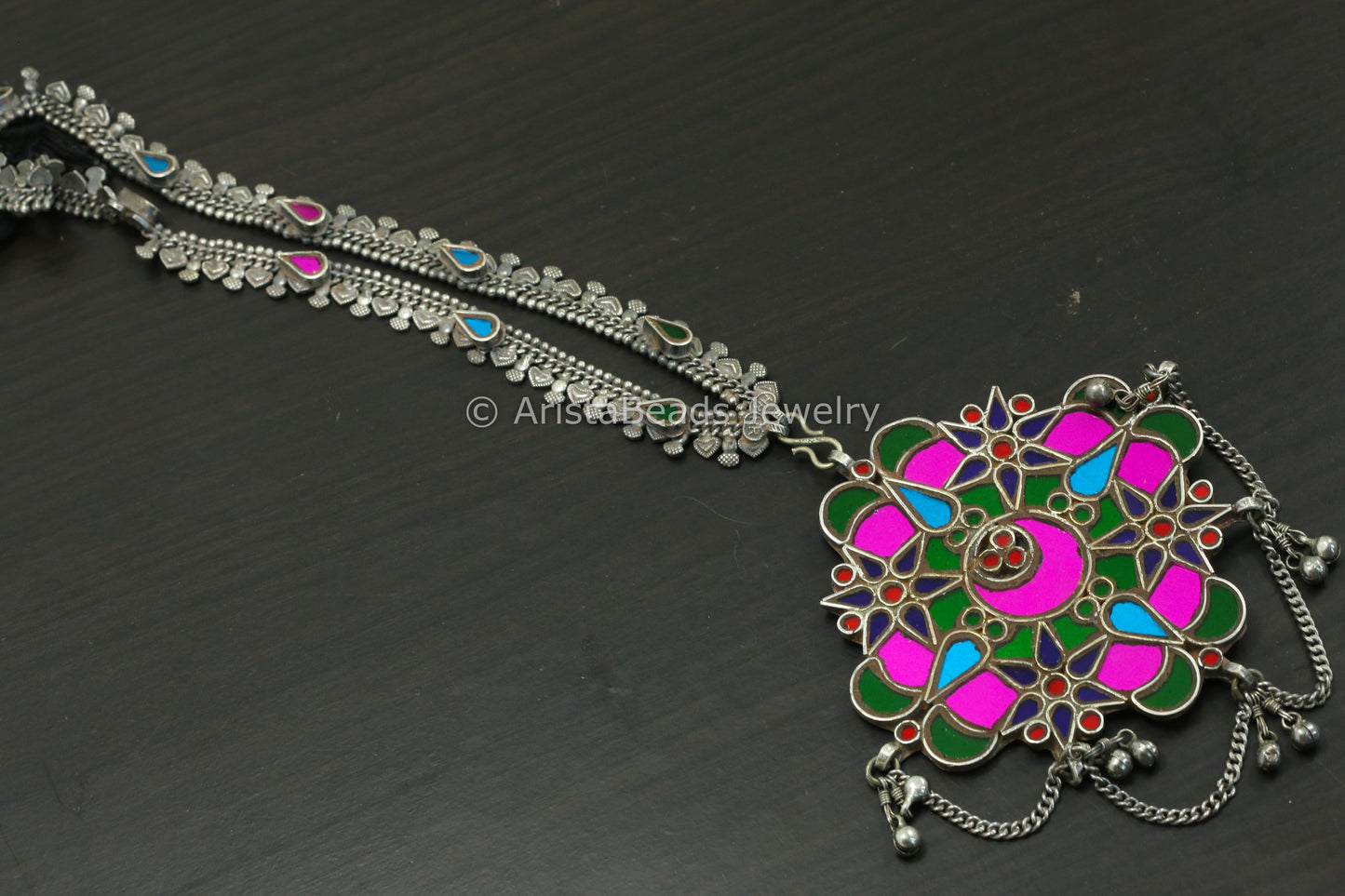 Real Glass Necklace Set - Hot Pink Green