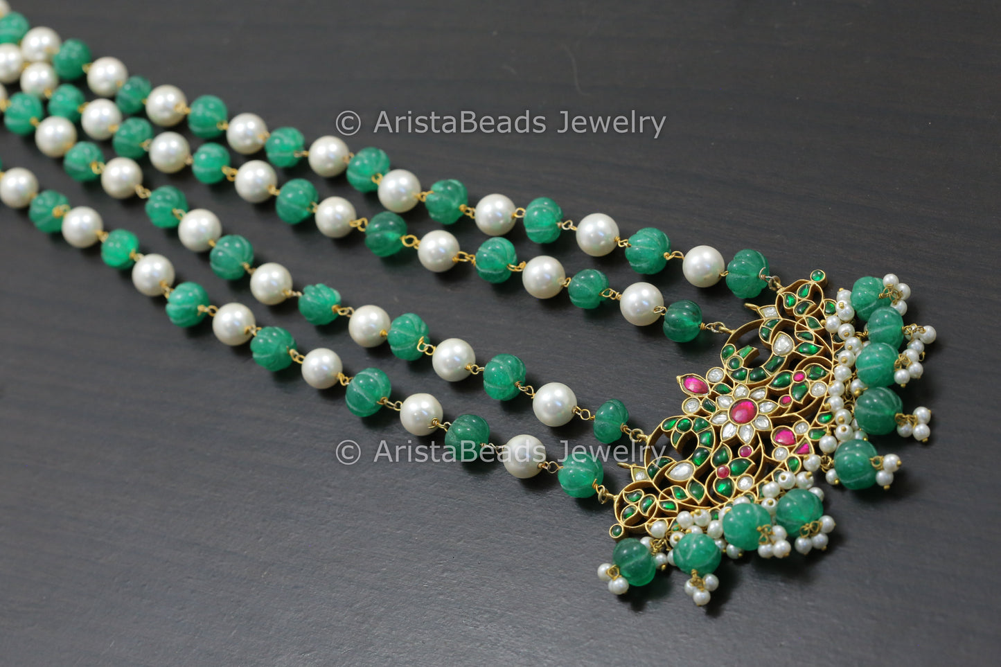 Jadau Kundan Necklace In Melon Beads