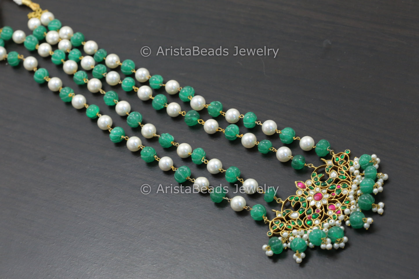 Jadau Kundan Necklace In Melon Beads