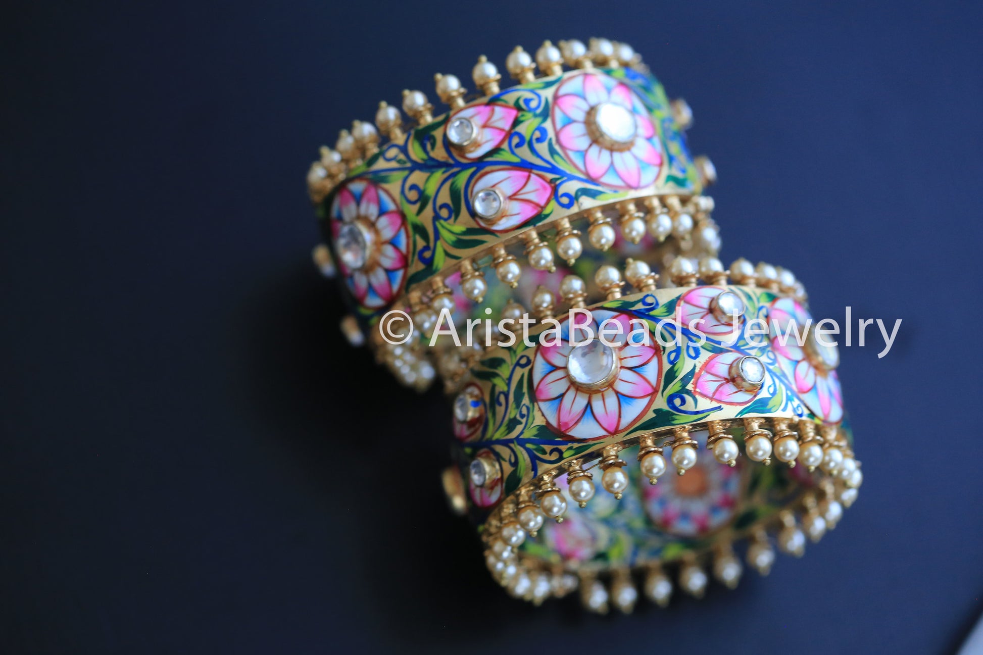 Kundan Enamel Bangle - AristaBeads Jewelry - 1