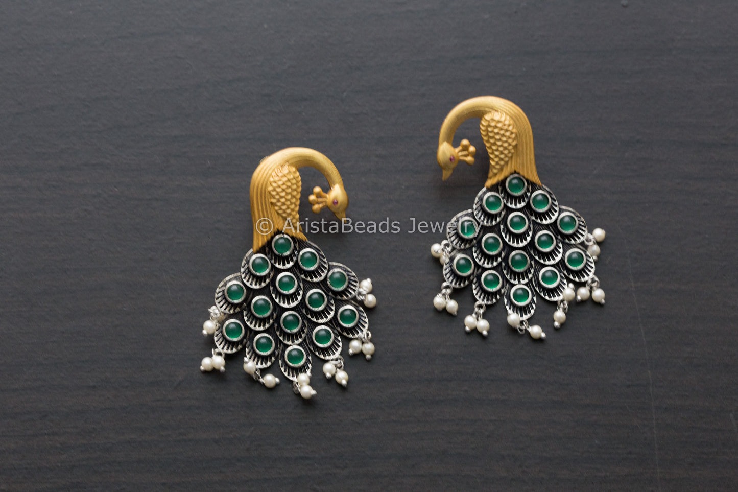 Dual Tone Peacock Earrings - Green