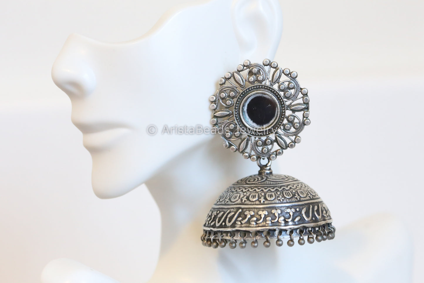 Extra Large Mirror Silver Plated Jhumka