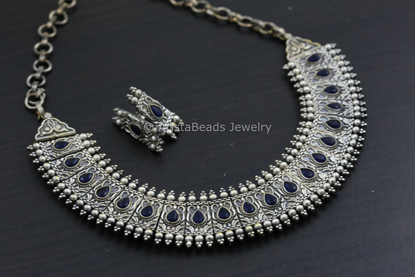 Silver Look Blue Necklace Set