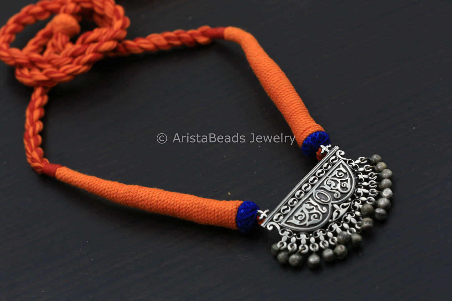 Silver Look Saffron Thread Necklace