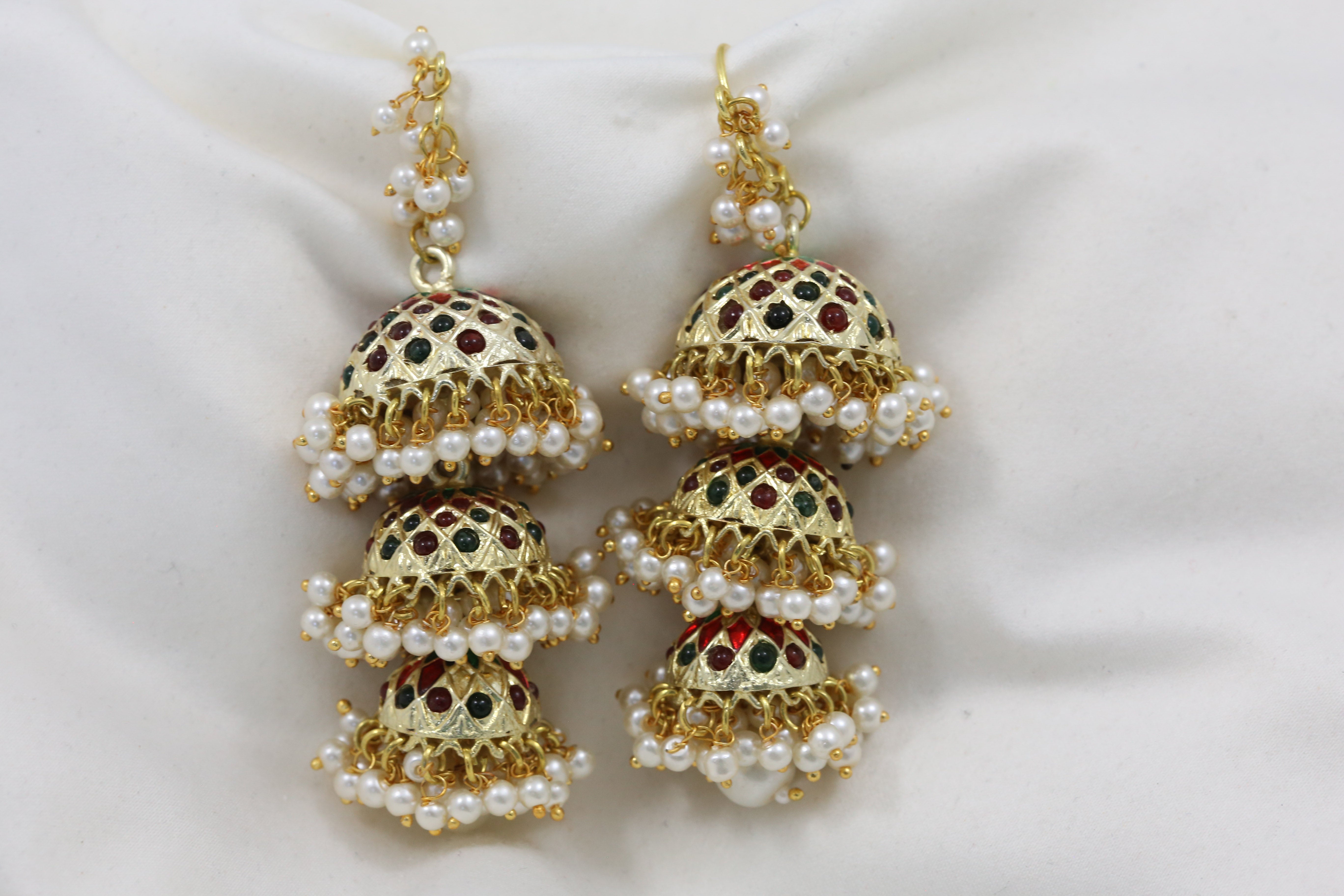Gold Finish Kundan Polki Chandbali Earrings Design by BeautiArt at Pernia's  Pop Up Shop 2024