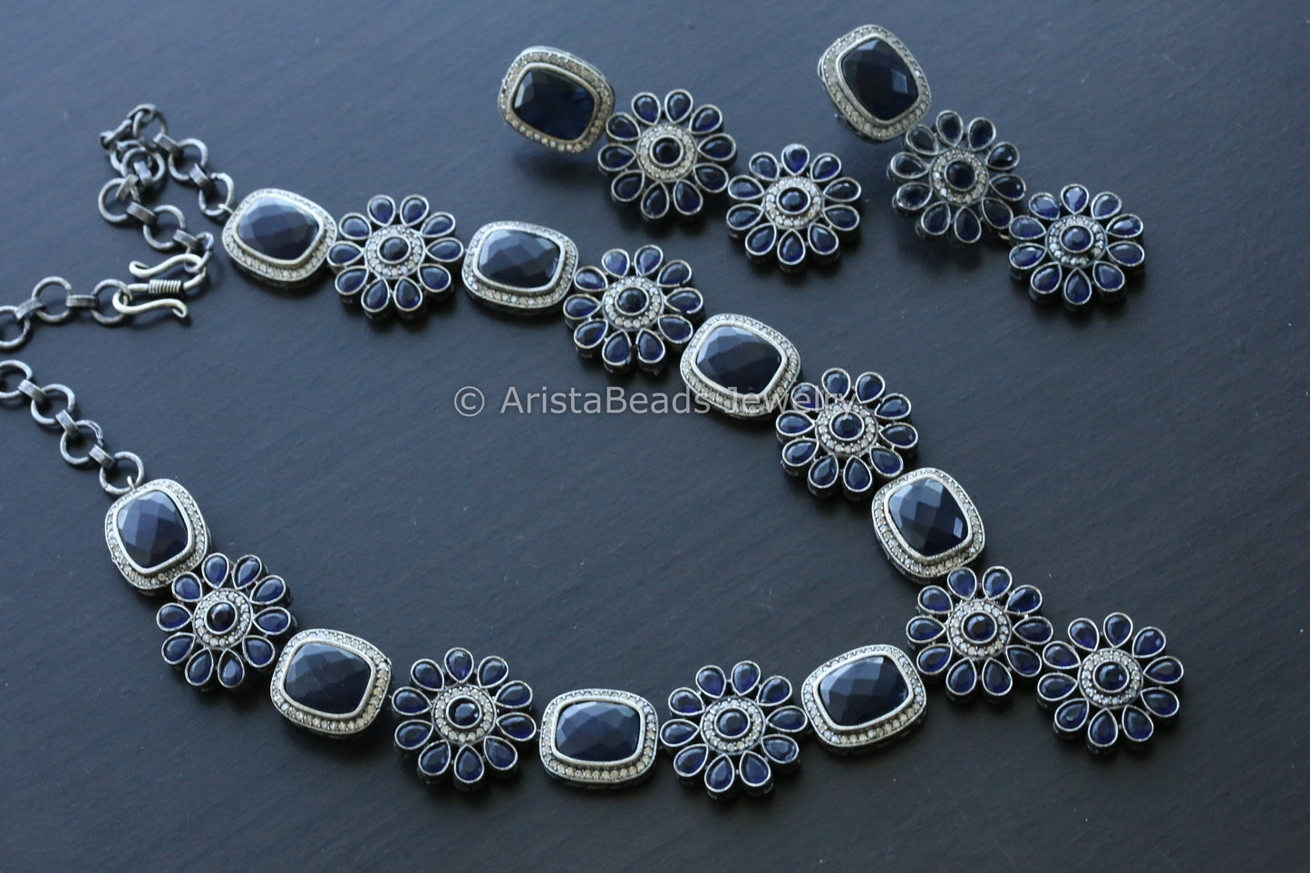Oxidized Blue Stone Necklace Set