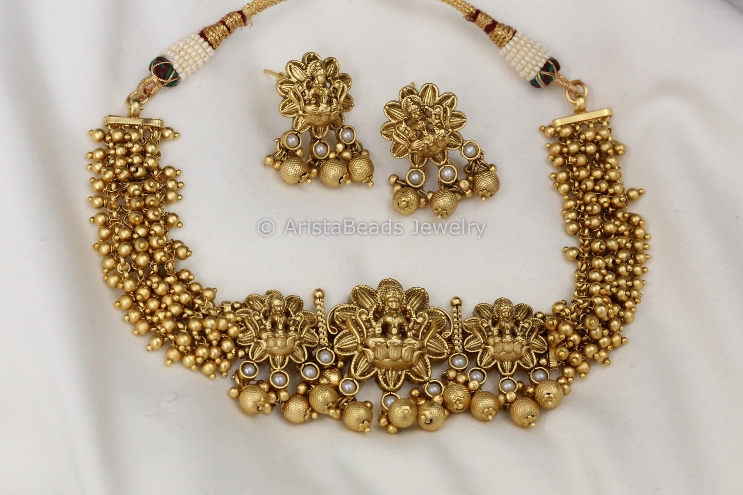 Lakshmi Temple Necklace Set - Gold