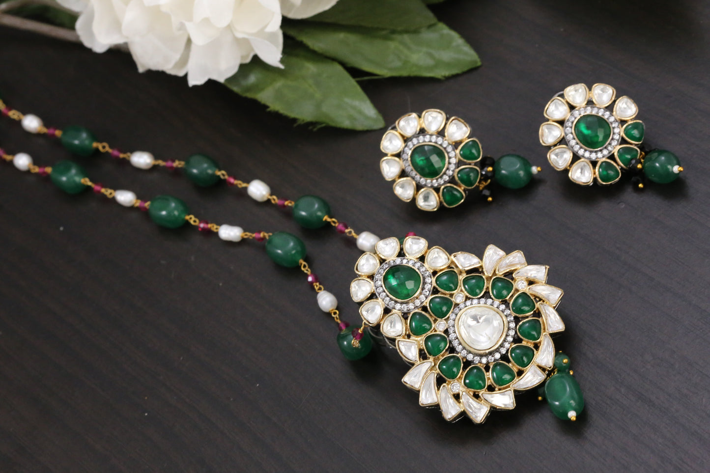 Uncut Kundan Necklace Set - Green