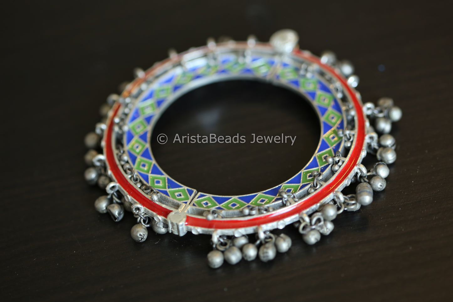 Silver Look Ghungroo Bangle - Blue Green Red
