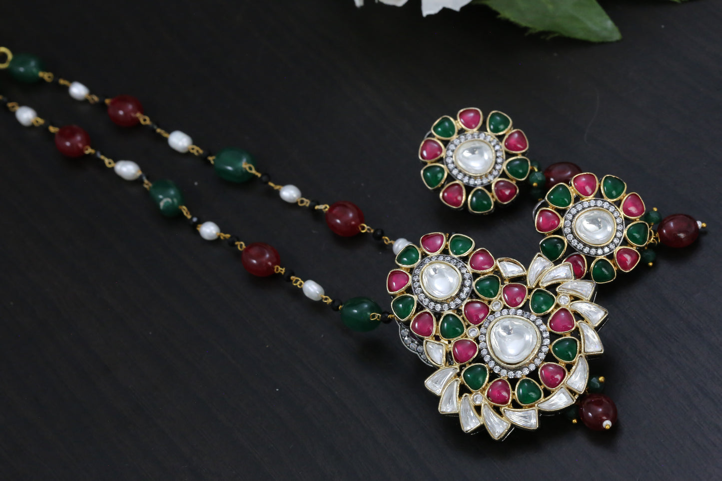 Uncut Kundan Necklace Set - Ruby Green